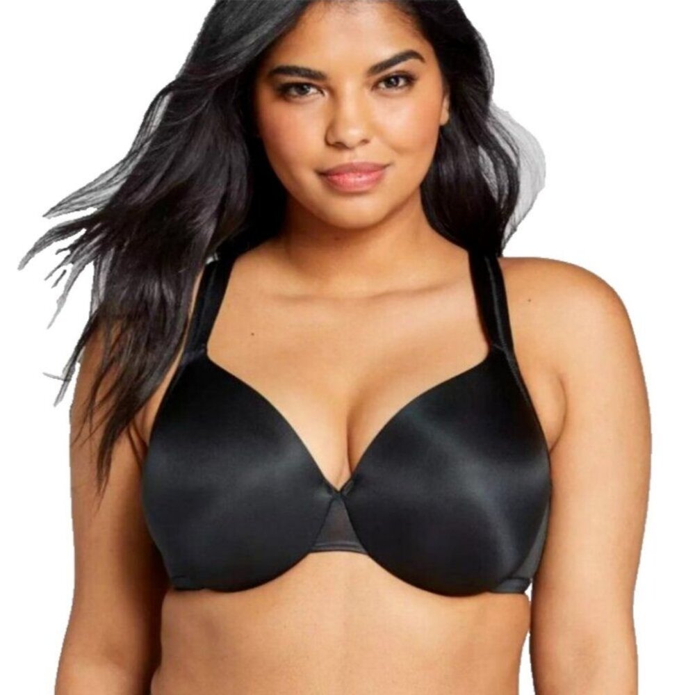 Cacique Lane Bryant Womens Bra Smooth Satin Full Coverage U/W Size 46F Black
